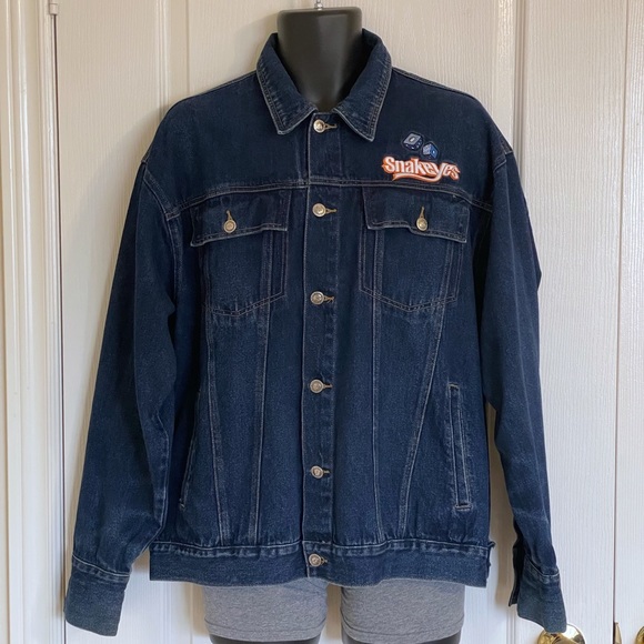 Snakeyes denim trucker jacket, dark wash, embroidered patch, large - Picture 3 of 16